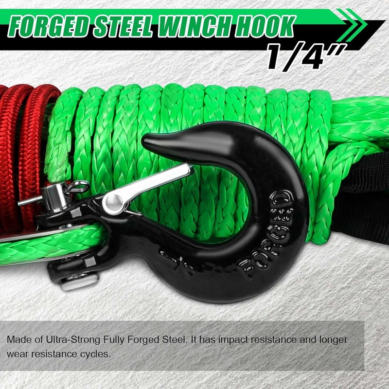 STEGODON 1/4 inch X 50 ft Synthetic Winch Rope Kit,10000 LBS Winch Line Cable with Protective Sleeve+Winch Hook+Safety Pull Strap for Off Road Vehicle ATV UTV（Green） - Image 5
